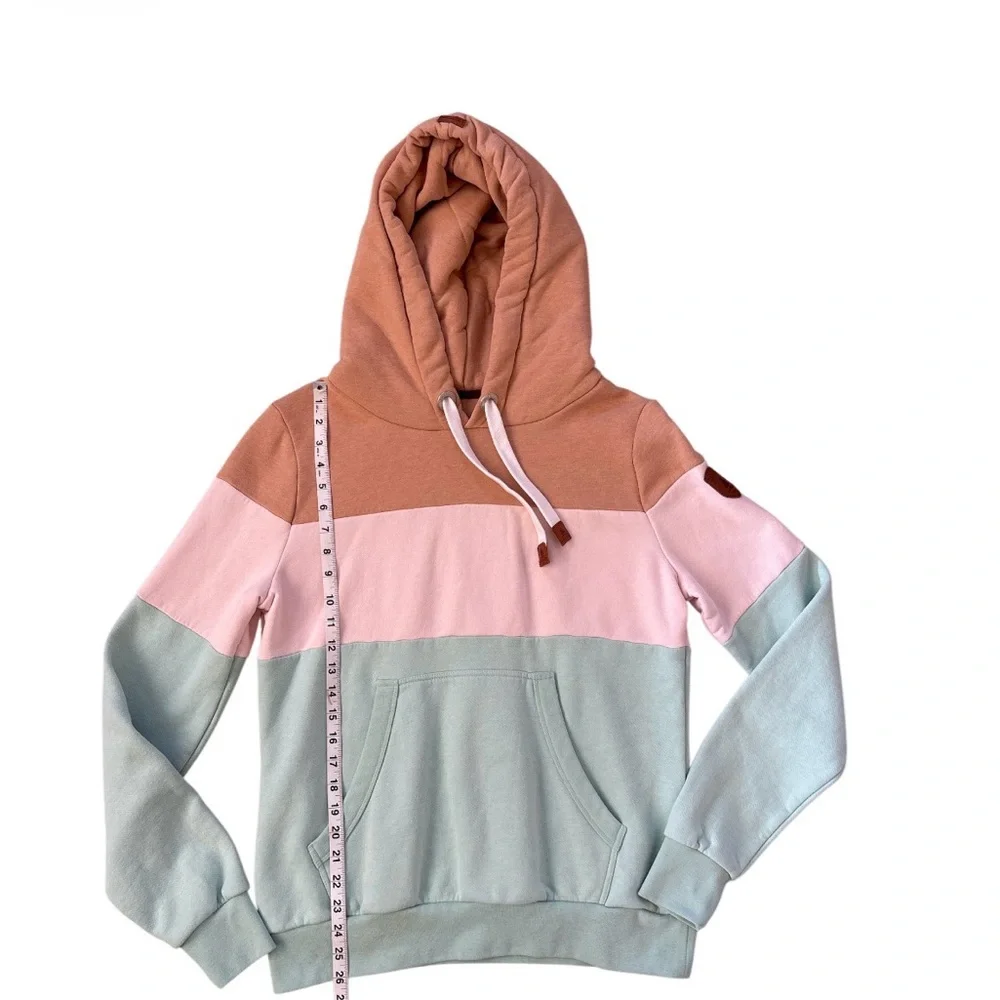 Wanakome Colorblock Hoodie in Tan, Blush Pink & Mint‎ - Large